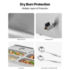 Kommersiell Matvärmare, 1500W Elektrisk, Rostfritt Stål, 6 Pannor, Snabbvärmande, för Catering och Fester