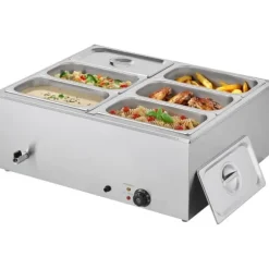 Kommersiell Matvärmare, 1500W Elektrisk, Rostfritt Stål, 6 Pannor, Snabbvärmande, för Catering och Fester