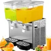 Kommersiell rostfri kalldrycksdispenser för fruktjuice och iste, 2 tankar, 6,4 gallon, med termostatkontroll.