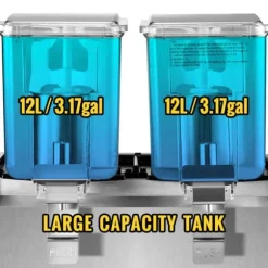 Kommersiell rostfri kalldrycksdispenser för fruktjuice och iste, 2 tankar, 6,4 gallon, med termostatkontroll.