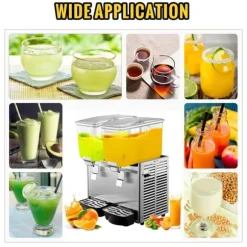 Kommersiell rostfri kalldrycksdispenser för fruktjuice och iste, 2 tankar, 6,4 gallon, med termostatkontroll.