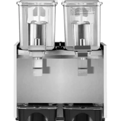 Kommersiell rostfri kalldrycksdispenser för fruktjuice och iste, 2 tankar, 6,4 gallon, med termostatkontroll.