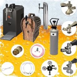 Komplett set under disk - Öltapp JET 30 en linje torr kylare, 35 liter/h -Bierkoffer med trätunna, KEG:NC Adapter
