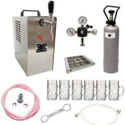 Komplett uppsättning - Öltapp JET 30 en linje torr kylare, 35 liter/h -Bierkoffer inkl. ölglas ISAR 0,3 liter 6 st., KEG:Type G