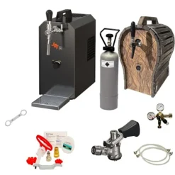 Komplett uppsättning Öltapp - JET 30 en linje torr kylare, 35 liter/h -Bierkoffer med trätunna, Rengöringssats för kran och kagge, KEG:Type A