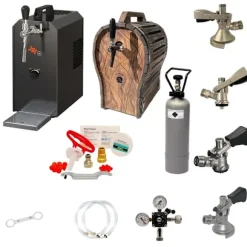 Komplett uppsättning Öltapp - JET 30 en linje torr kylare, 35 liter/h -Bierkoffer med trätunna, Rengöringssats för kran och kagge, KEG:Type A