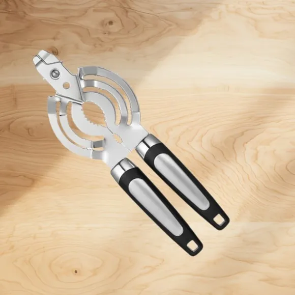 Konservöppnare i rostfritt stål med svart handtag