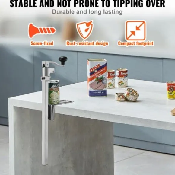 Konservöppnare, kraftig manuell bordsmodell, 23,5x10x74 cm, justerbar, stål