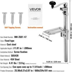 Konservöppnare, Kraftig manuell bordsmodell, 23,5x10x66 cm, Justerbar, Stål