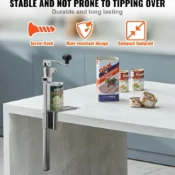 Konservöppnare, Kraftig manuell bordsmodell, 23,5x10x66 cm, Justerbar, Stål