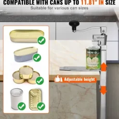 Konservöppnare, Kraftig manuell bordsmodell, 23,5x10x66 cm, Justerbar, Stål