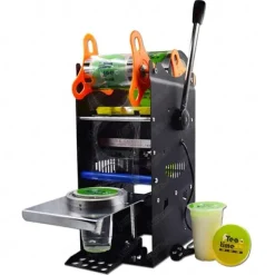 Koppsigillningsmaskin, manuell drift, förseglar plast- och papperskoppar., Svart, EU-kontakt, 220V