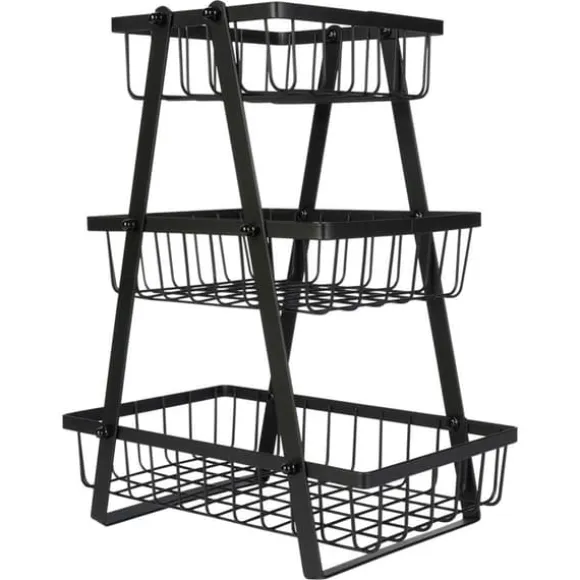 Korg för frukt och grönsaker, svart, metall, 3-vånings, VILDE 229111
