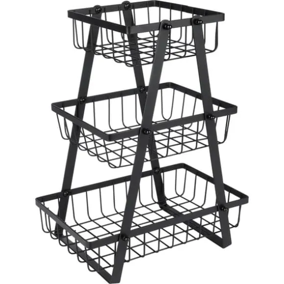 Korg för frukt och grönsaker, svart, metall, 3-vånings, VILDE 229111