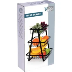 Korg för frukt och grönsaker, svart, metall, 3-vånings, VILDE 229111