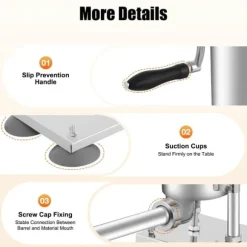 Korvstoppare, manuell modell, 6 korvhorn (rostfritt stål & plast), låg ljudnivå för hemlagad korv