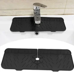 Kran Absorberande matta Tvättbar Återanvändbar Silikon Diskbänk Bänkskiva Vattenfångare för kök Badrum RV Svart