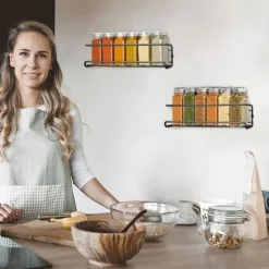 Kryddhylla - Hållbar - Metall - Svart - 4 delar - Hängande installation