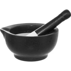 Kryddmortel i svart porslin