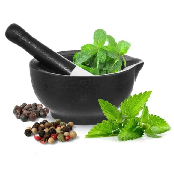 Kryddmortel i svart porslin