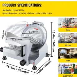 Köttskärare, 350-400 RPM, Justerbar Tjocklek,10tum 240W