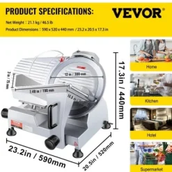 Köttskärare, 59x52x44 cm, Justerbar tjocklek, Kolfiberstålblad