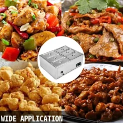 1,2KW 30-85°C justerbar 6-pannor elektrisk matvärmare med kran, stor kapacitet, snabb värmeöverföring