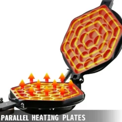 1,4kw elektrisk ägg våffelmaskin, parallell uppvärmning, 180 graders rotationsdesign, exakt temperatur- och tidskontroll