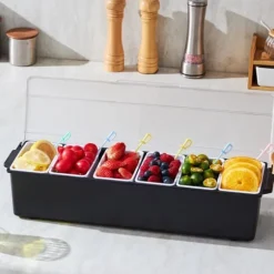 Kyld Kryddserver 6 Fack, Serveringsbricka med Genomskinligt Lock, Kall Matlagring och Presentation