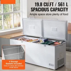 Kystfrys 19,8 ku.ft / 561 L stor djupfrys med 4 avtagbara korgar, energieffektiv, tyst drift