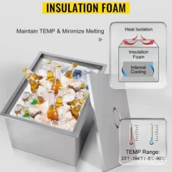 33L Drop-in islåda vinkylare i rostfritt stål med dräneringsventil och bekvämt lock, genomtänkta detaljer, bred användning