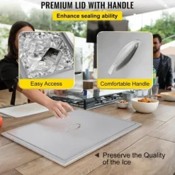 33L Drop-in islåda vinkylare i rostfritt stål med dräneringsventil och bekvämt lock, genomtänkta detaljer, bred användning