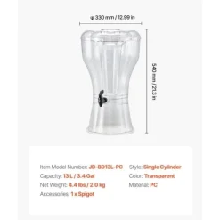 13L Dryckesdispenser, Festdispenser i Plast, med Kranfunktion