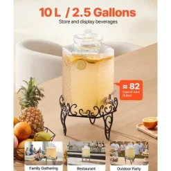 10L Dryckesdispenser, Festdryckesdispenser i Glas, Inklusive Stativ