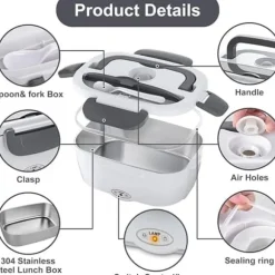 1,5L elektrisk matlåda i rostfritt stål 12/24V/110/220V - för bilar, lastbilar och kontor, med 80W snabb uppvärmning