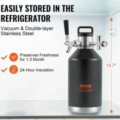 Öl Growler Tappsystem, 21x21x40 cm, Rostfritt Stål