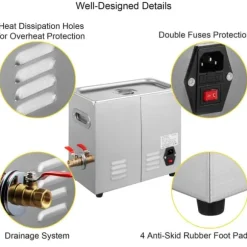 6,5L 40KHz ultraljudsrengörare med värmare, djuprengöring, justerbar temperatur och tid, lämplig för kommersiellt och hushållsbruk