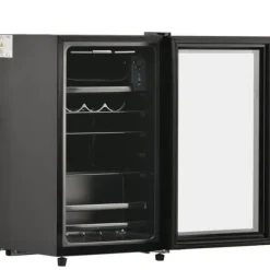 76L Mini-Kylskåp, 6L frys + 70L kyl, LED-ljus, För 51 burkar, Tyst drift, Kompressor, Justerbara hyllor