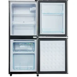 106L Mini-Kylskåp, 60L kyl + 46L frys, 7 temperaturer, Silverdörr, LED-ljus, Justerbara hyllor, 166 kWh/år