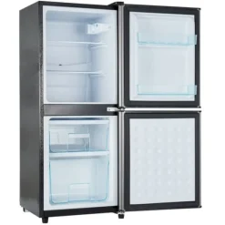 106L Mini-Kylskåp, 60L kyl + 46L frys, 7 temperaturer, Silverdörr, LED-ljus, Justerbara hyllor, 166 kWh/år