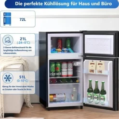 72L Mini-Kylskåp, Svart glastdörr, 39dB, 7-stegs temperatur, LED-ljus, R600 Kylmedel, Direktkylning, För hem, kontor