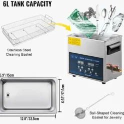 6L Ultraljudsrengöring Dubbelfrekvens med värmare för smycken, glasögon, proteser och kretskort 28/40KHz