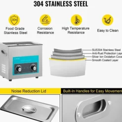 6,5L Ultraljudsrengöring för smycken, glasögon, tandproteser och musikinstrument med värmetimer och knoppkontroll.