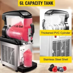 6L 450W slush maskin för hemmabruk, 4 valbara lägen, effektiv kylning, 360° omrörning, lätt att använda, lätt att rengöra