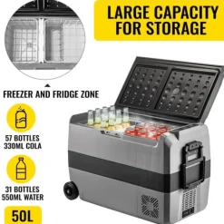 50L 45W 12/24V DC 100-240V AC bärbart bil- och hemkylskåp med kompressor, dubbelzon, APP-kontroll, med bilbatteriskydd