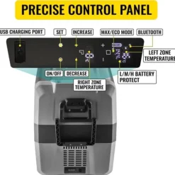50L 45W 12/24V DC 100-240V AC bärbart bil- och hemkylskåp med kompressor, dubbelzon, APP-kontroll, med bilbatteriskydd