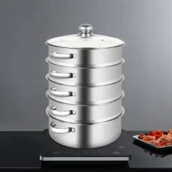 5-lagers ångkokare i rostfritt stål, stor kapacitet, multifunktionell bottenkastrull, lämplig för alla spisar