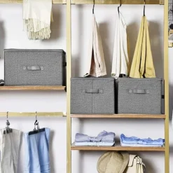 Lagringslådor - med lock - uppsättning av 3 - vikbara tyglådor - med handtag