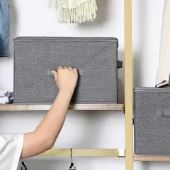 Lagringslådor - med lock - uppsättning av 3 - vikbara tyglådor - med handtag