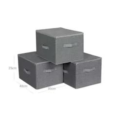 Lagringslådor - med lock - uppsättning av 3 - vikbara tyglådor - med handtag